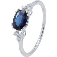 14K White Gold Bridal Set with Oval Sapphire and Diamond Accents - 1.00 Carat Sapphire and 0.13 Carat Total Diamond Weight