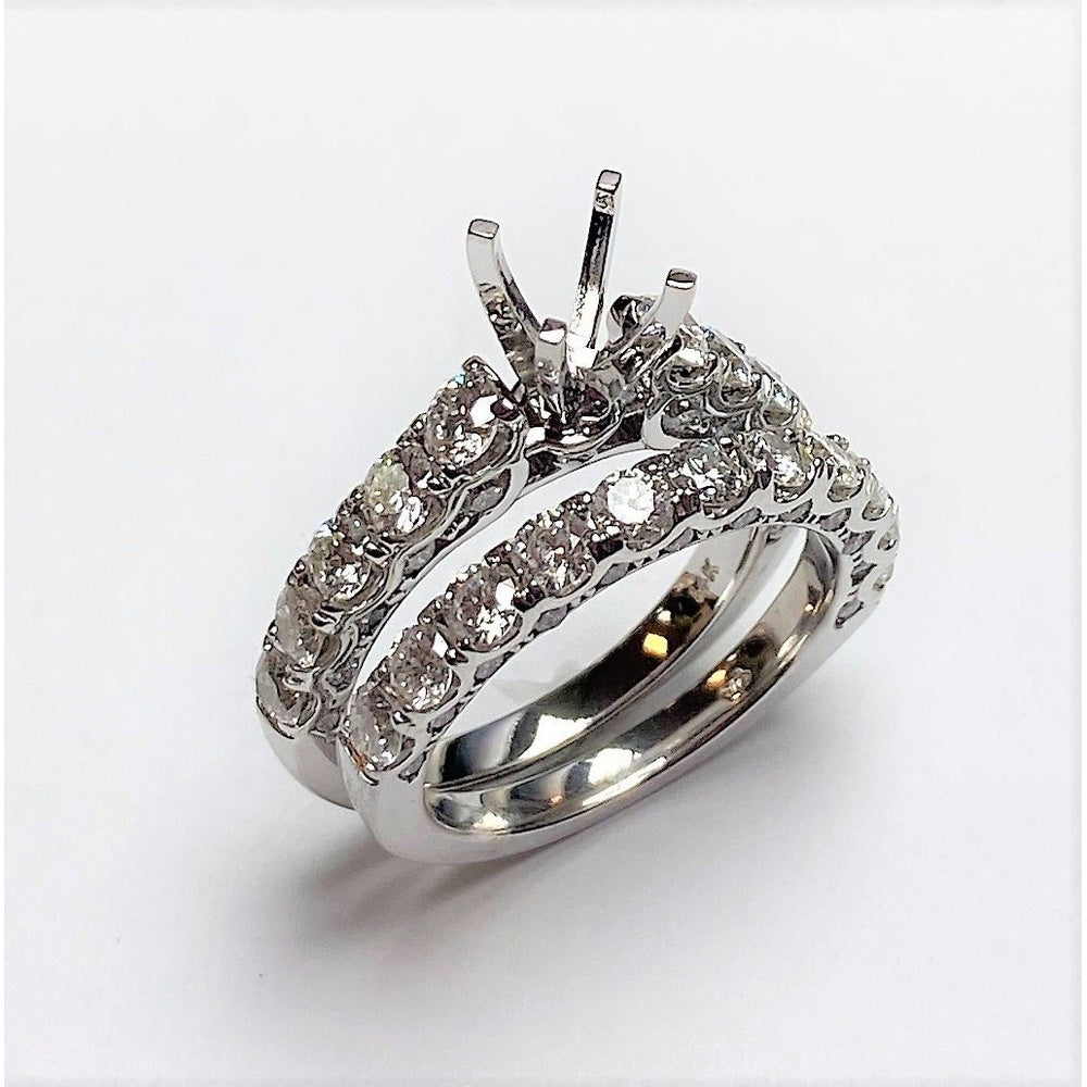 14K White Gold Bridal Set with Round Diamond Bands and 4-Prong Center Mounting - 2.87 Carat Total Diamond Weight by Auriventus