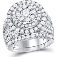 14K White Gold Bridal Wedding Ring Set with Prong, Pave, and Channel Set Diamonds - 3.00 Carat Total Diamond Weight