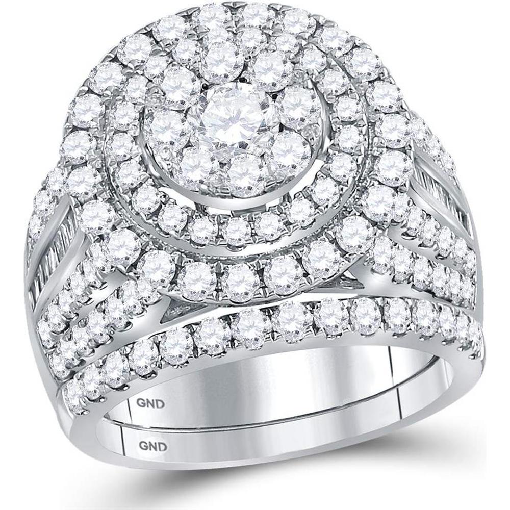 14K White Gold Bridal Wedding Ring Set with Prong, Pave, and Channel Set Diamonds - 3.00 Carat Total Diamond Weight