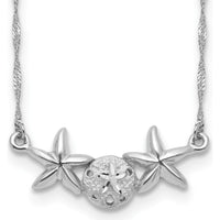14K White Gold Brushed and Polished Sand Dollar and Starfish 17" Necklace with Rhodium Plating by 0