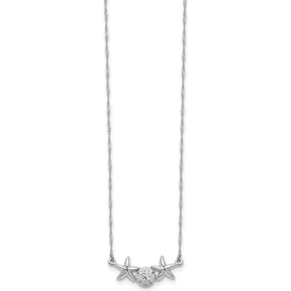 14K White Gold Brushed and Polished Sand Dollar and Starfish 17" Necklace with Rhodium Plating by 0