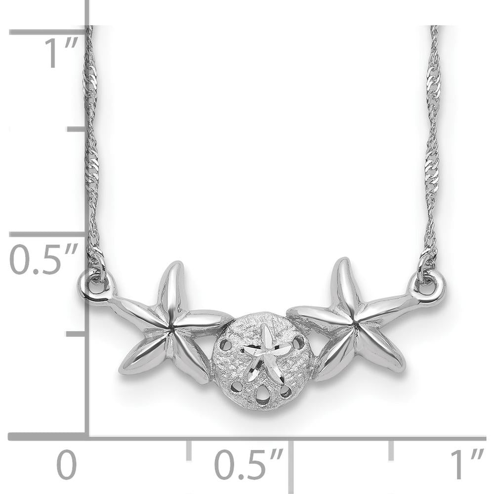 14K White Gold Brushed and Polished Sand Dollar and Starfish 17" Necklace with Rhodium Plating by 0