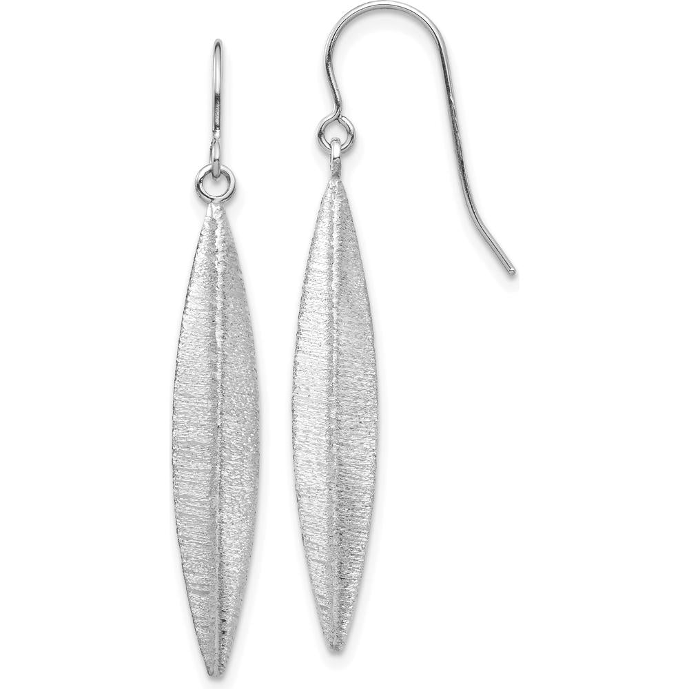 14K White Gold Brushed Dangle Earrings with French Wire Closure - Modern Textured Design by 0