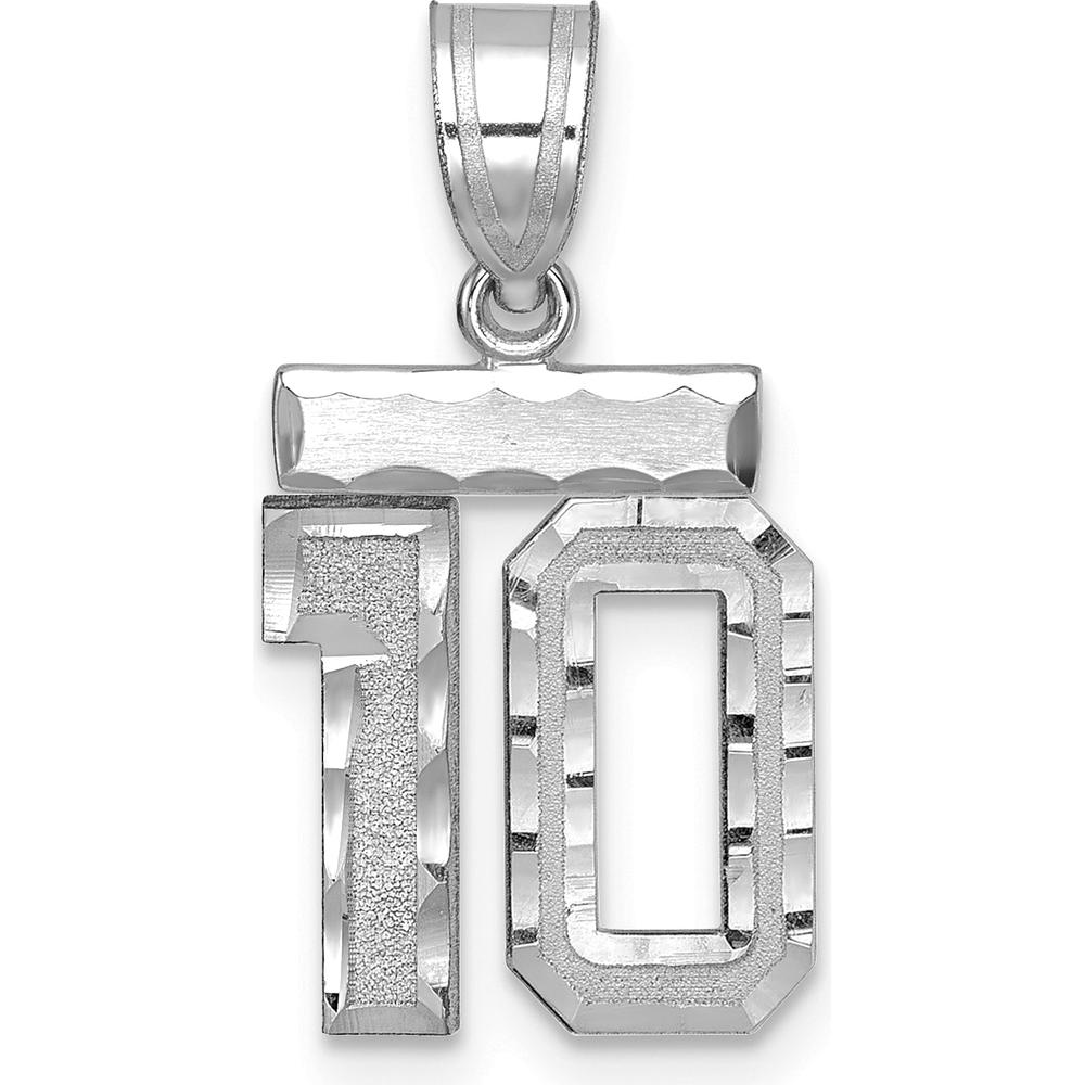 14K White Gold Brushed Diamond-Cut Number 10 Charm with Rhodium Plating by Oro Pregiato