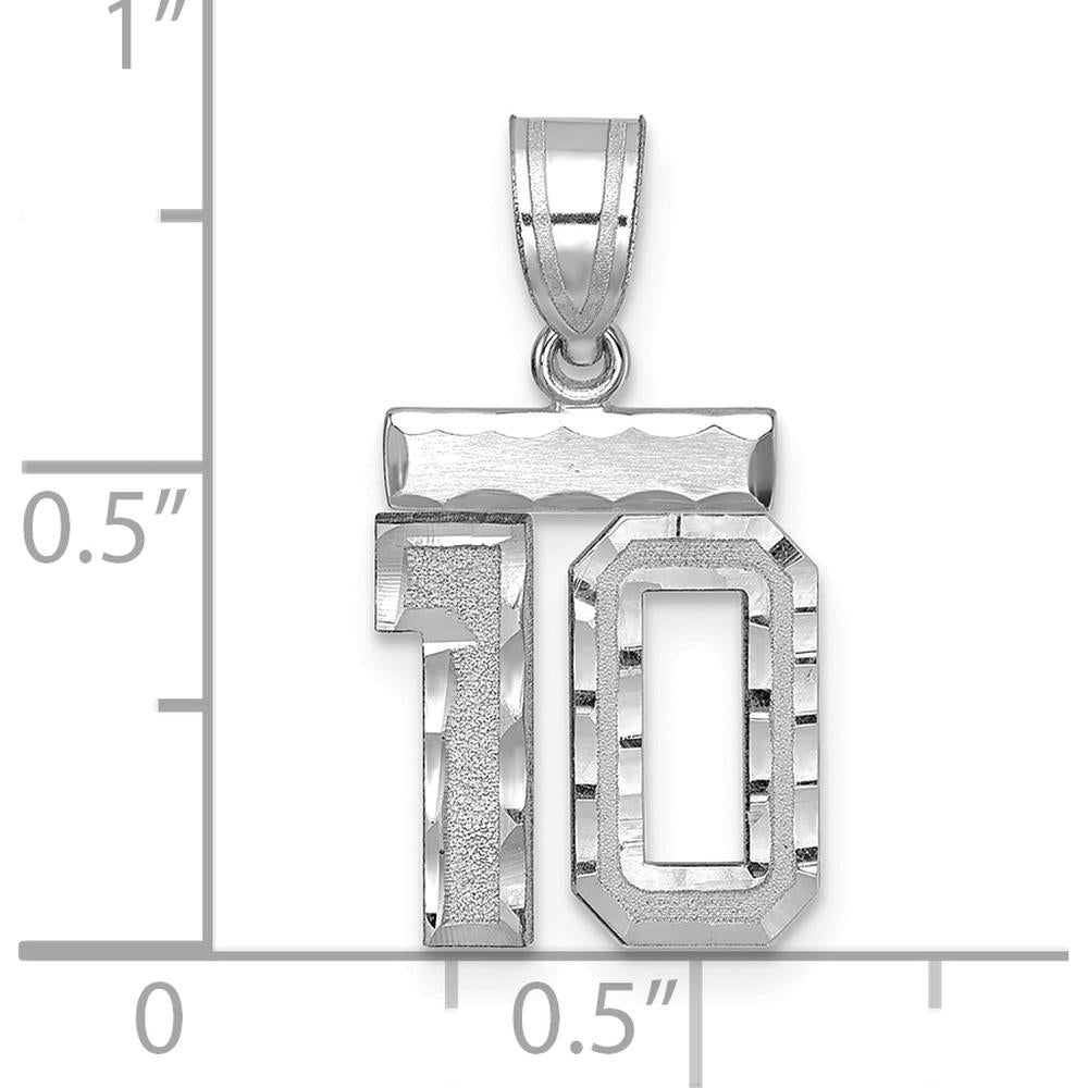 14K White Gold Brushed Diamond-Cut Number 10 Charm with Rhodium Plating by Oro Pregiato