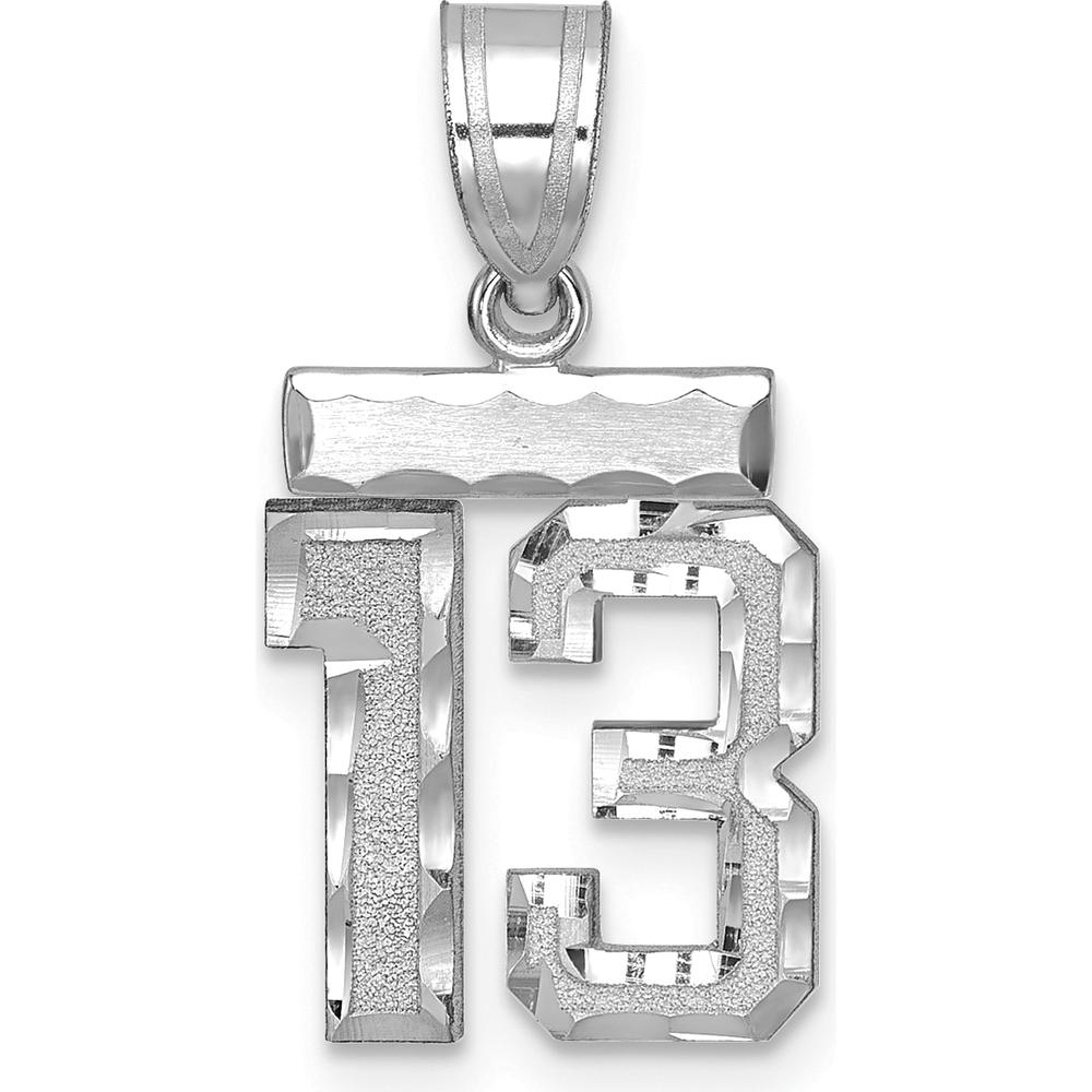 14K White Gold Brushed Diamond-Cut Number 13 Pendant by Oro Pregiato