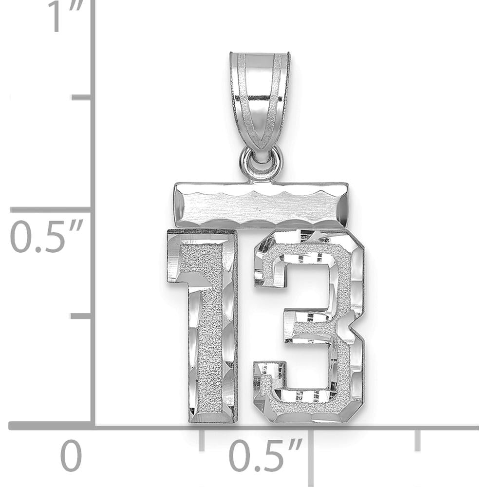 14K White Gold Brushed Diamond-Cut Number 13 Pendant by Oro Pregiato