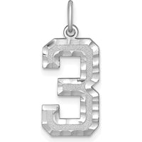 14K White Gold Brushed Diamond-Cut Number 3 Pendant Charm by Oro Pregiato