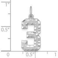 14K White Gold Brushed Diamond-Cut Number 3 Pendant Charm by Oro Pregiato