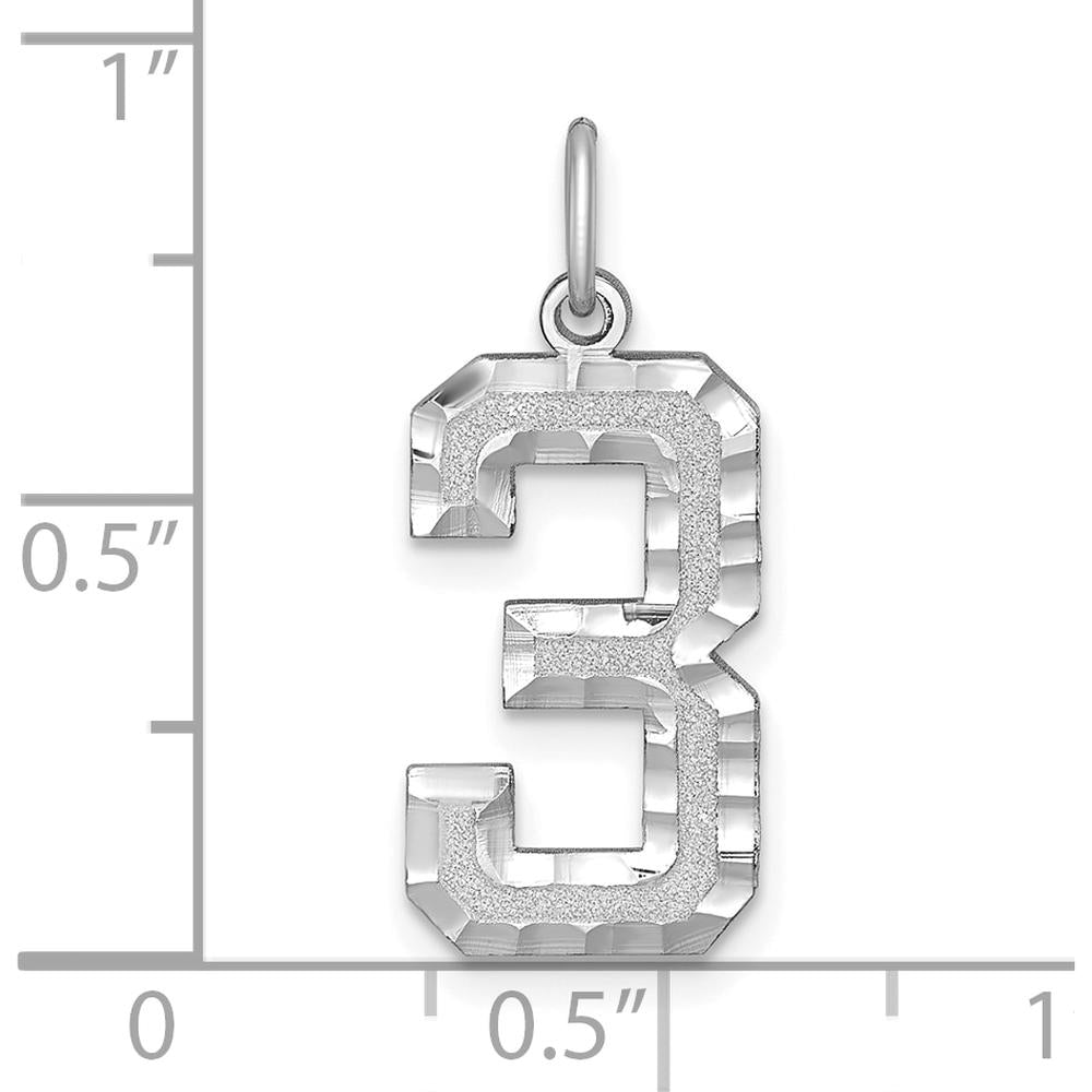 14K White Gold Brushed Diamond-Cut Number 3 Pendant Charm by Oro Pregiato