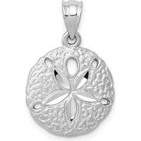 14K White Gold Brushed Diamond-Cut Sand Dollar Pendant - 22mm Length by Oro Pregiato