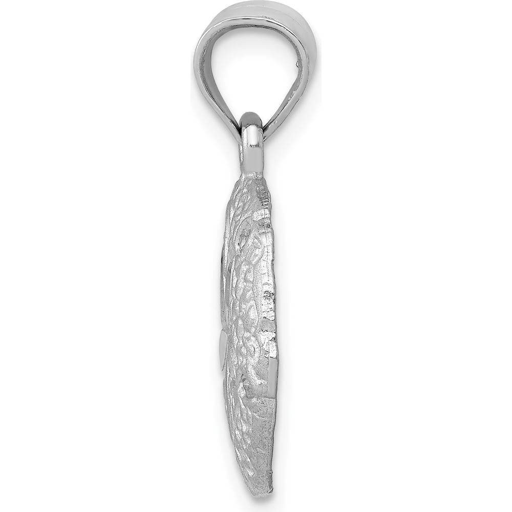 14K White Gold Brushed Diamond-Cut Sand Dollar Pendant - 22mm Length by Oro Pregiato