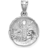 14K White Gold Brushed Diamond-Cut Sand Dollar Pendant - 22mm Length by Oro Pregiato