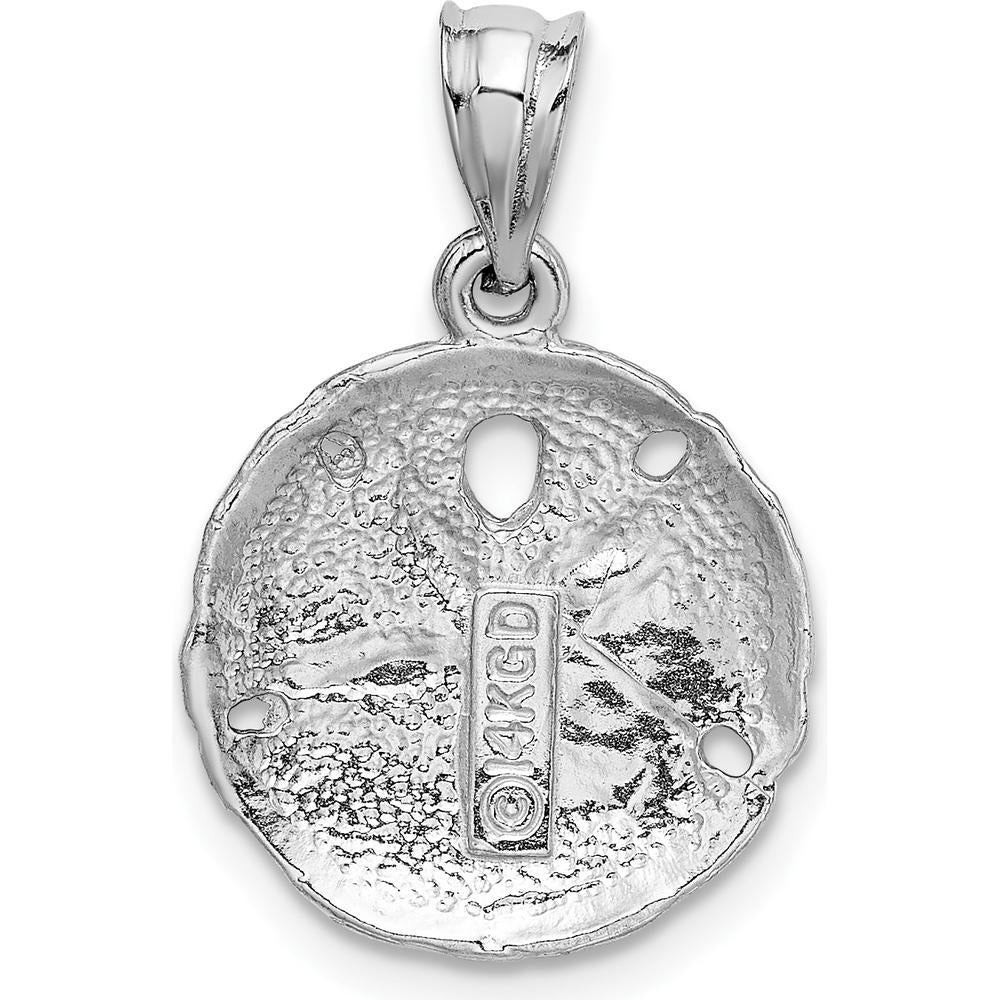 14K White Gold Brushed Diamond-Cut Sand Dollar Pendant - 22mm Length by Oro Pregiato