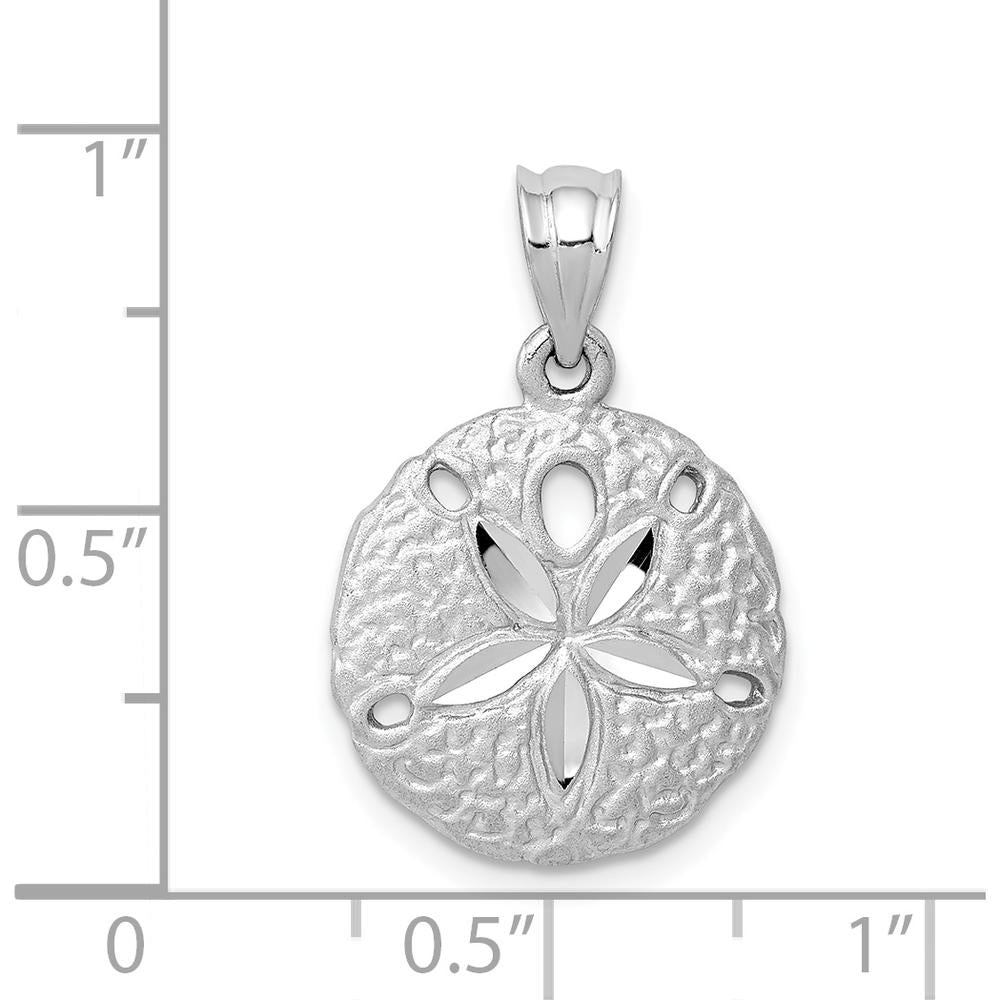 14K White Gold Brushed Diamond-Cut Sand Dollar Pendant - 22mm Length by Oro Pregiato