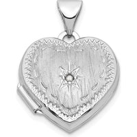 14K White Gold Brushed Diamond Star 15mm Heart Locket - 0.005 Carat Diamond by Monteluci Fine Jewelry