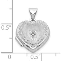 14K White Gold Brushed Diamond Star 15mm Heart Locket - 0.005 Carat Diamond by Monteluci Fine Jewelry
