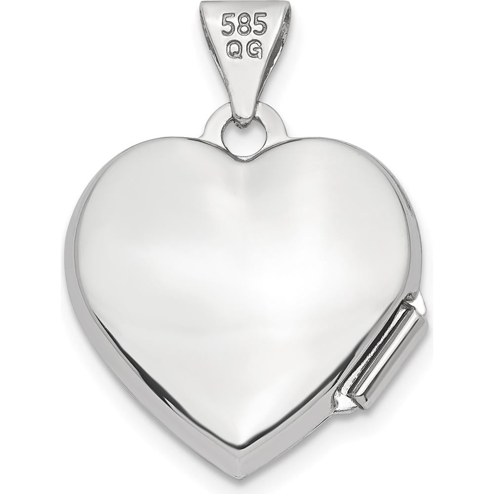14K White Gold Brushed Diamond Star 15mm Heart Locket - 0.005 Carat Diamond by Monteluci Fine Jewelry