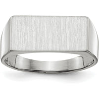 14K White Gold Brushed Satin Finish Signet Ring - Personalized, Engravable, 16.5x8.0mm Top by 0