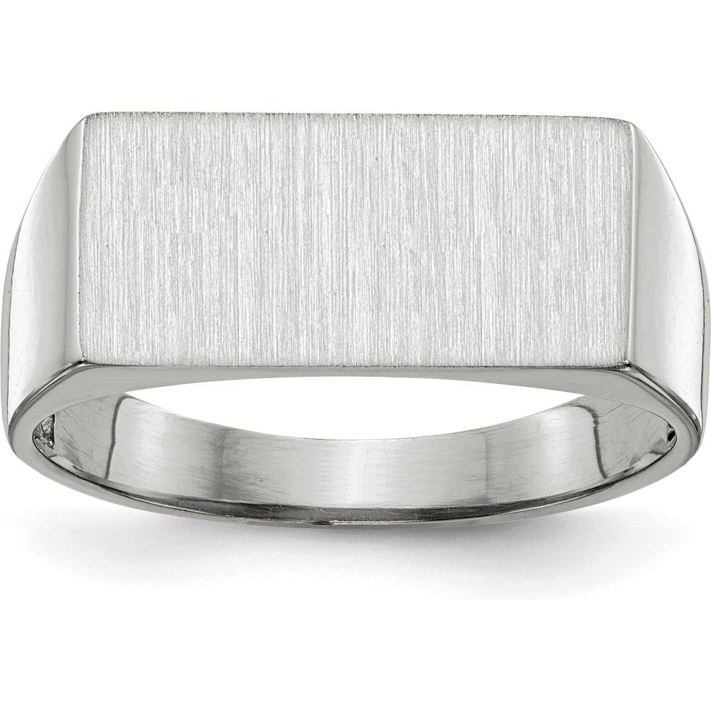 14K White Gold Brushed Satin Finish Signet Ring - Personalized, Engravable, 16.5x8.0mm Top by 0
