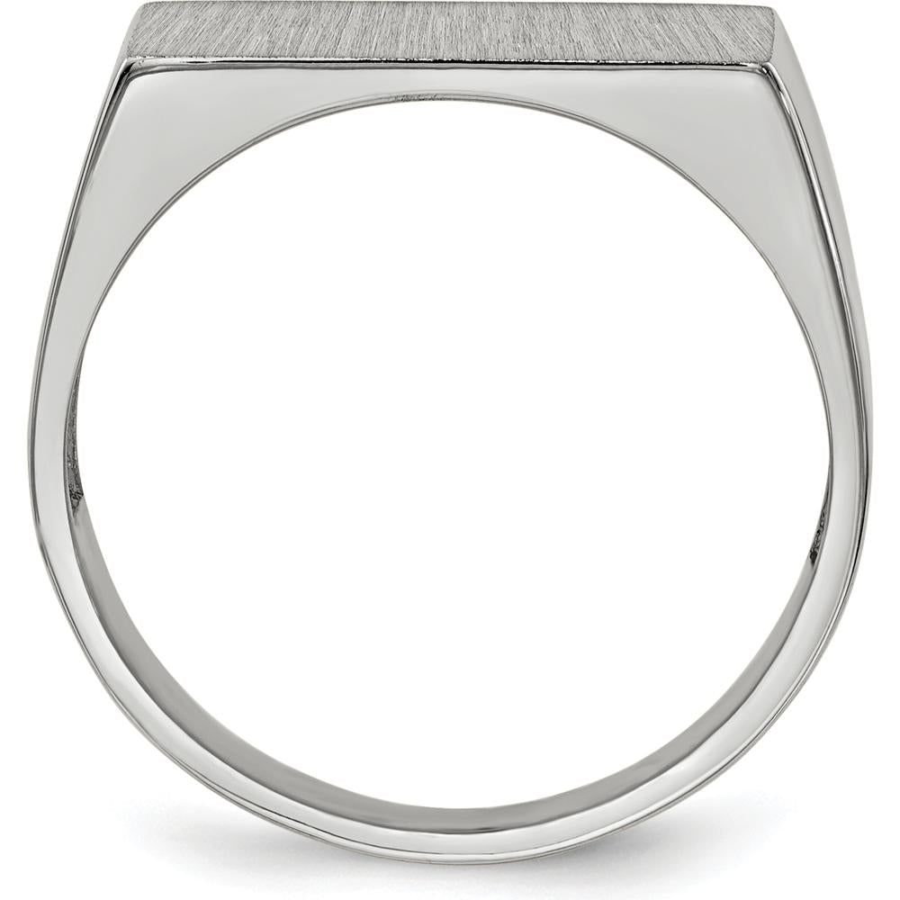 14K White Gold Brushed Satin Finish Signet Ring - Personalized, Engravable, 16.5x8.0mm Top by 0