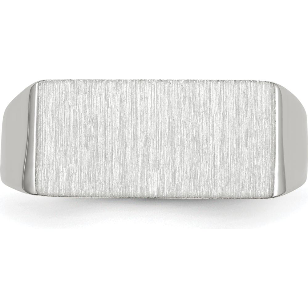 14K White Gold Brushed Satin Finish Signet Ring - Personalized, Engravable, 16.5x8.0mm Top by 0