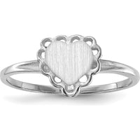 14K White Gold Brushed Satin Heart Signet Ring with Scalloped Open Back Design by 0