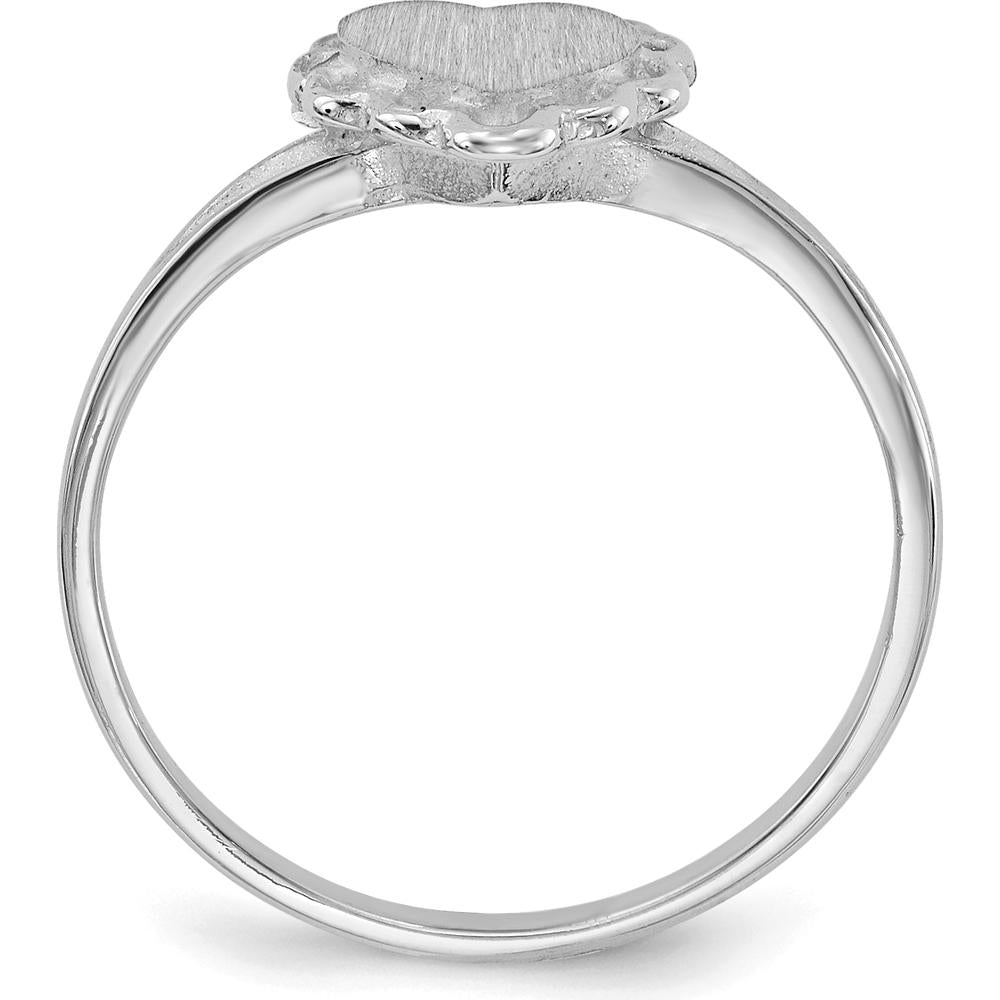 14K White Gold Brushed Satin Heart Signet Ring with Scalloped Open Back Design by 0