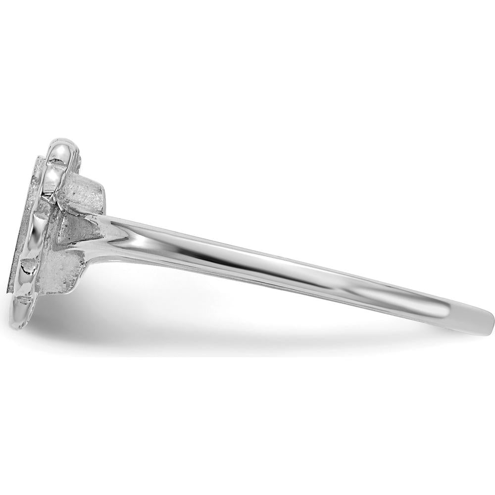 14K White Gold Brushed Satin Heart Signet Ring with Scalloped Open Back Design by 0