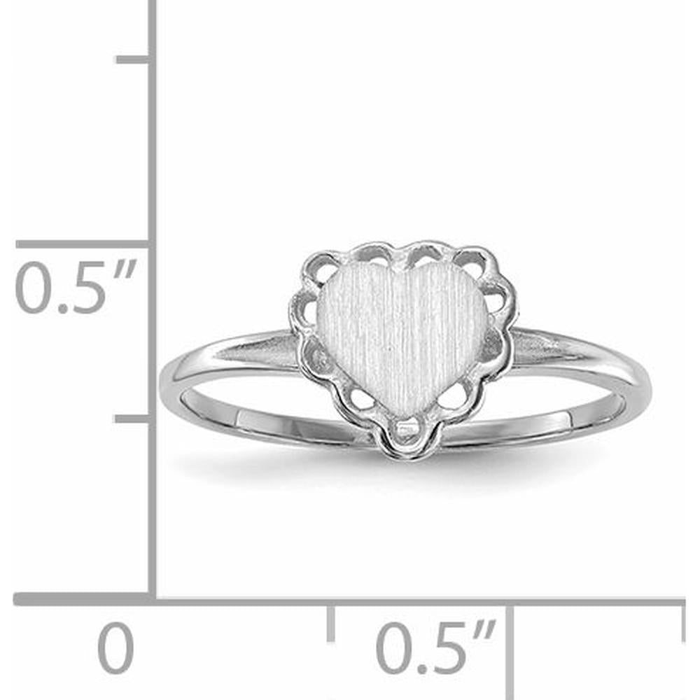 14K White Gold Brushed Satin Heart Signet Ring with Scalloped Open Back Design by 0