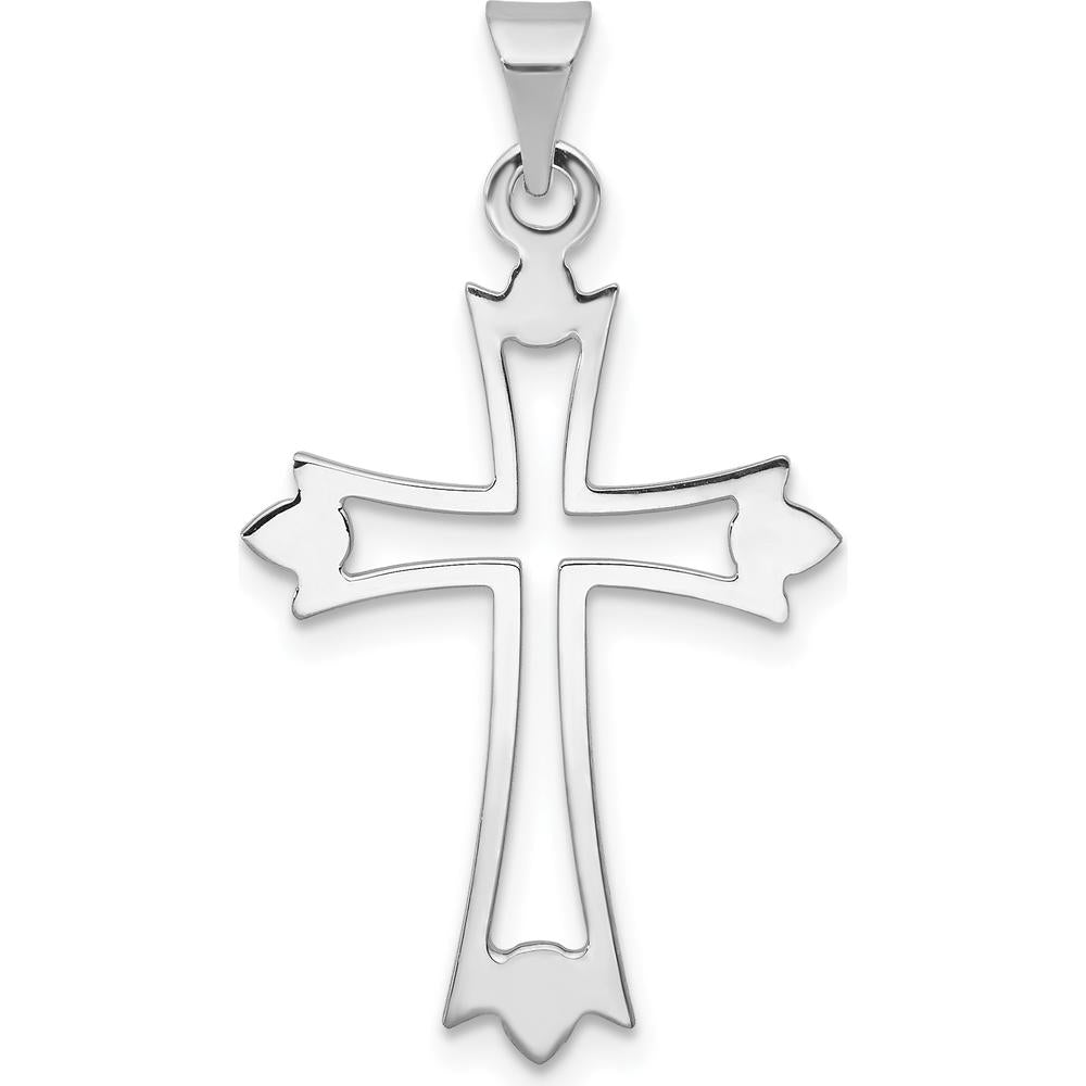 14K White Gold Budded Cross Pendant - 30mm Length by Oro Pregiato