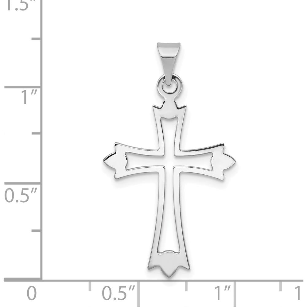 14K White Gold Budded Cross Pendant - 30mm Length by Oro Pregiato