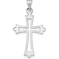 14K White Gold Budded Cross Pendant - 30mm Length by Oro Pregiato
