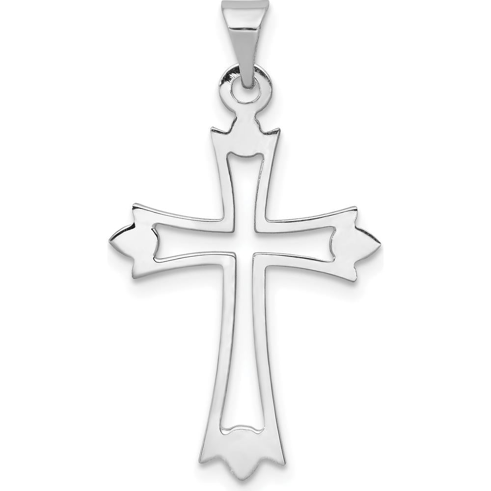 14K White Gold Budded Cross Pendant - 30mm Length by Oro Pregiato