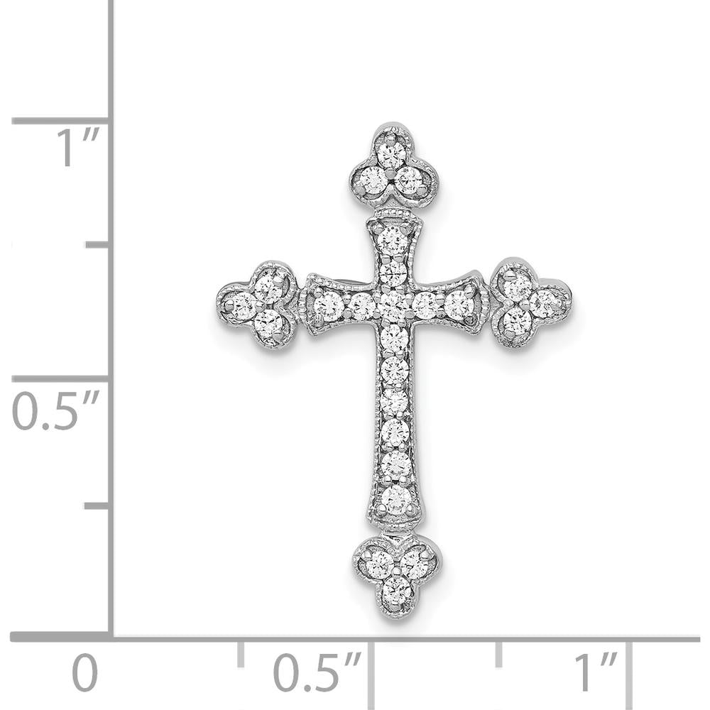 14K White Gold Budded Cross Pendant with Pavé Set Round Diamonds - 0.25 Carat Total Diamond Weight by Monteluci Fine Jewelry