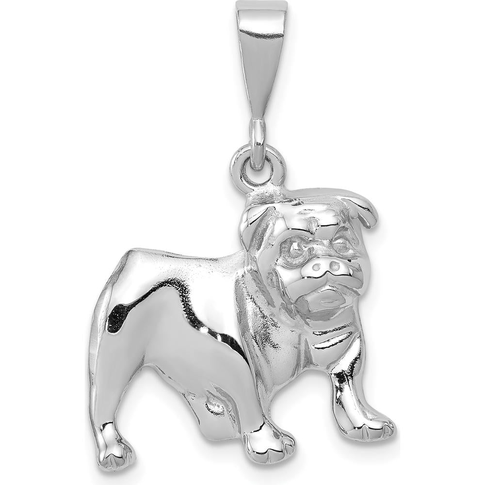 14K White Gold Bulldog Pendant with Polished Finish and Rhodium Plating by 0