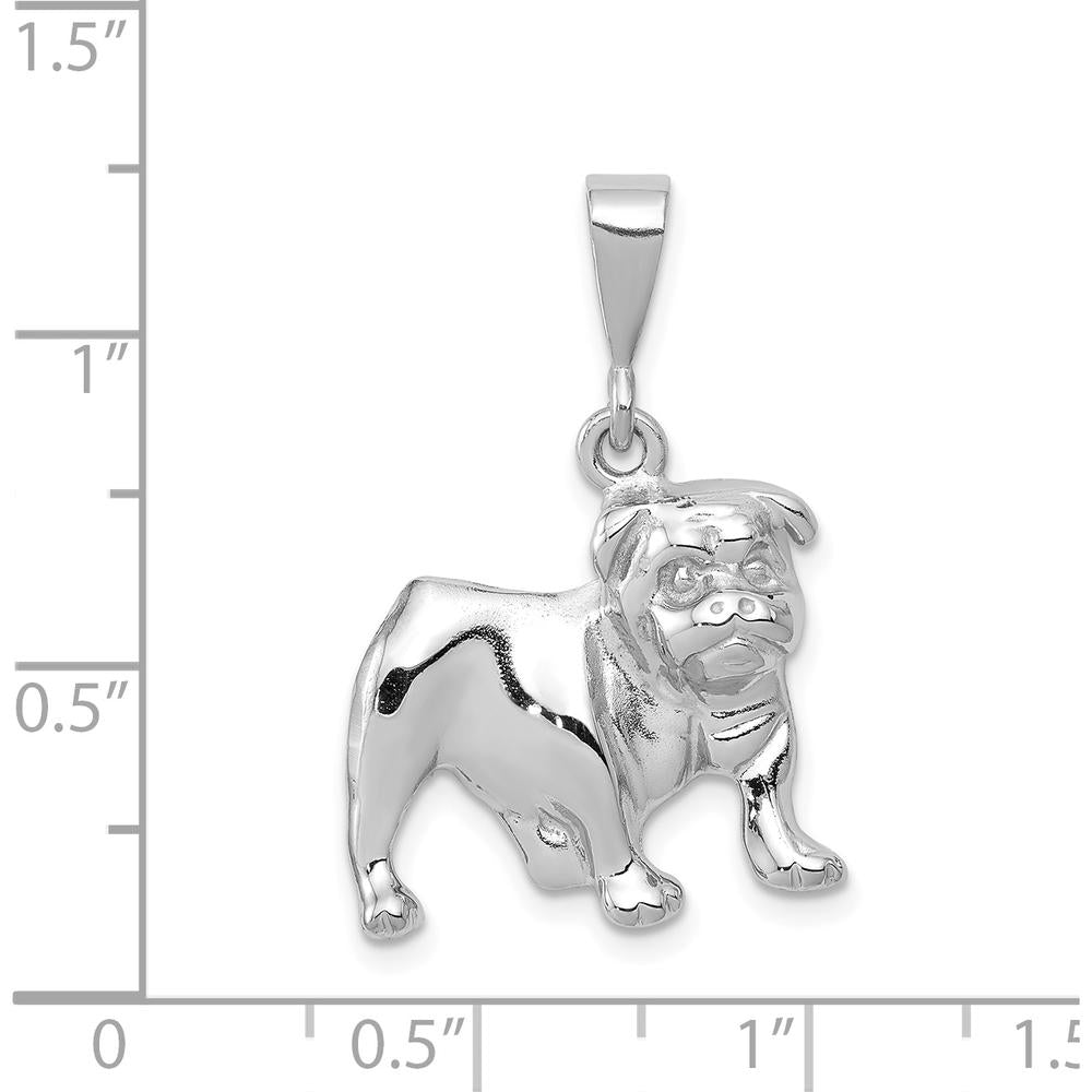14K White Gold Bulldog Pendant with Polished Finish and Rhodium Plating by 0