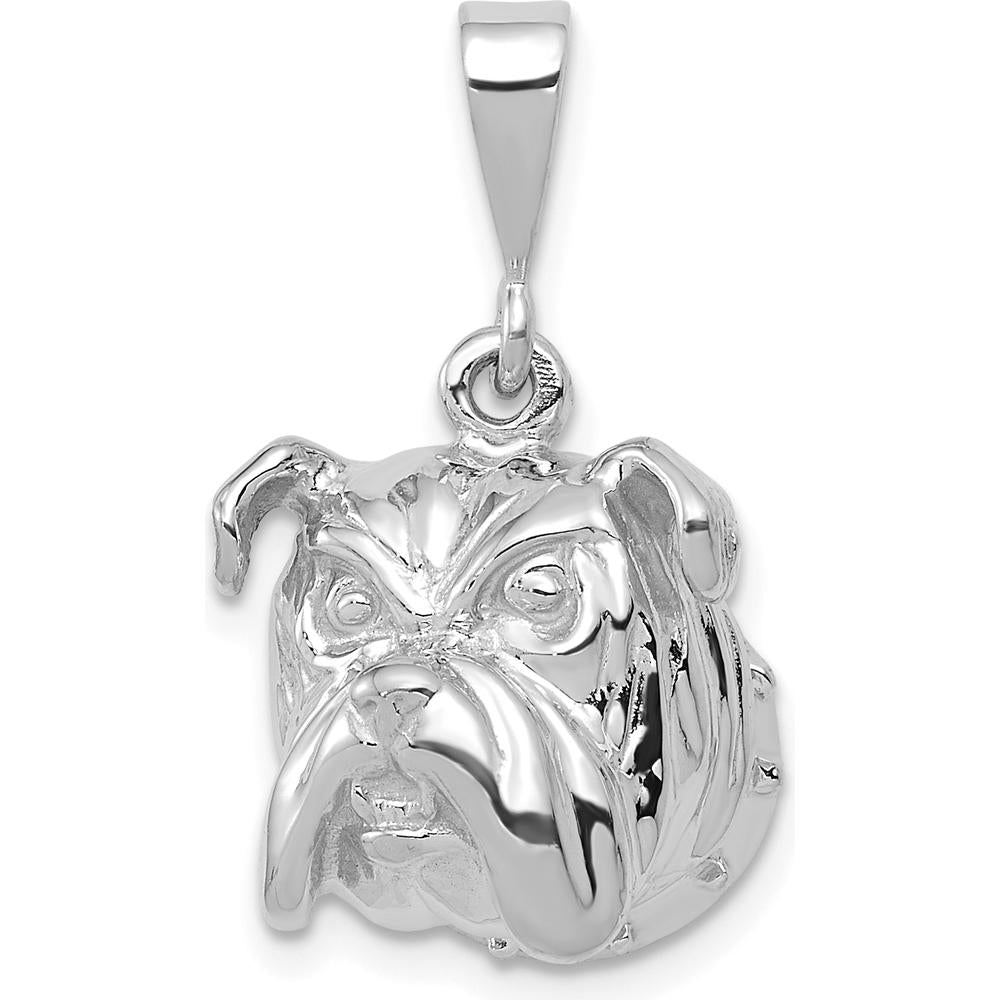 14K White Gold Bulldog Pendant with Rhodium Plating by Oro Pregiato