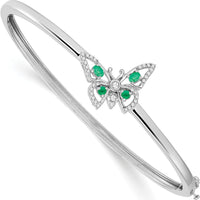 14K White Gold Butterfly Bangle Bracelet with Emeralds and Diamonds - 0.25 Carats Total Diamond Weight by Monteluci Fine Jewelry