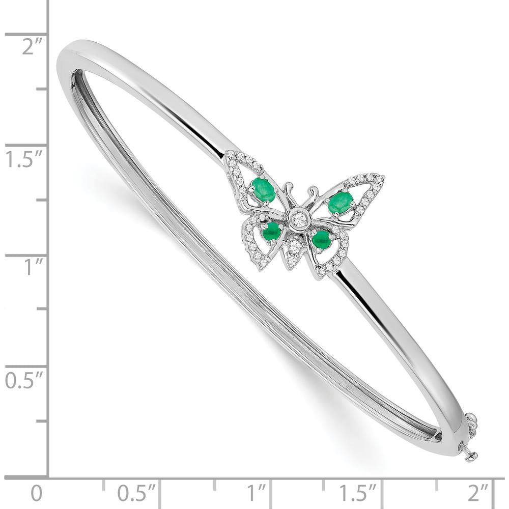 14K White Gold Butterfly Bangle Bracelet with Emeralds and Diamonds - 0.25 Carats Total Diamond Weight by Monteluci Fine Jewelry