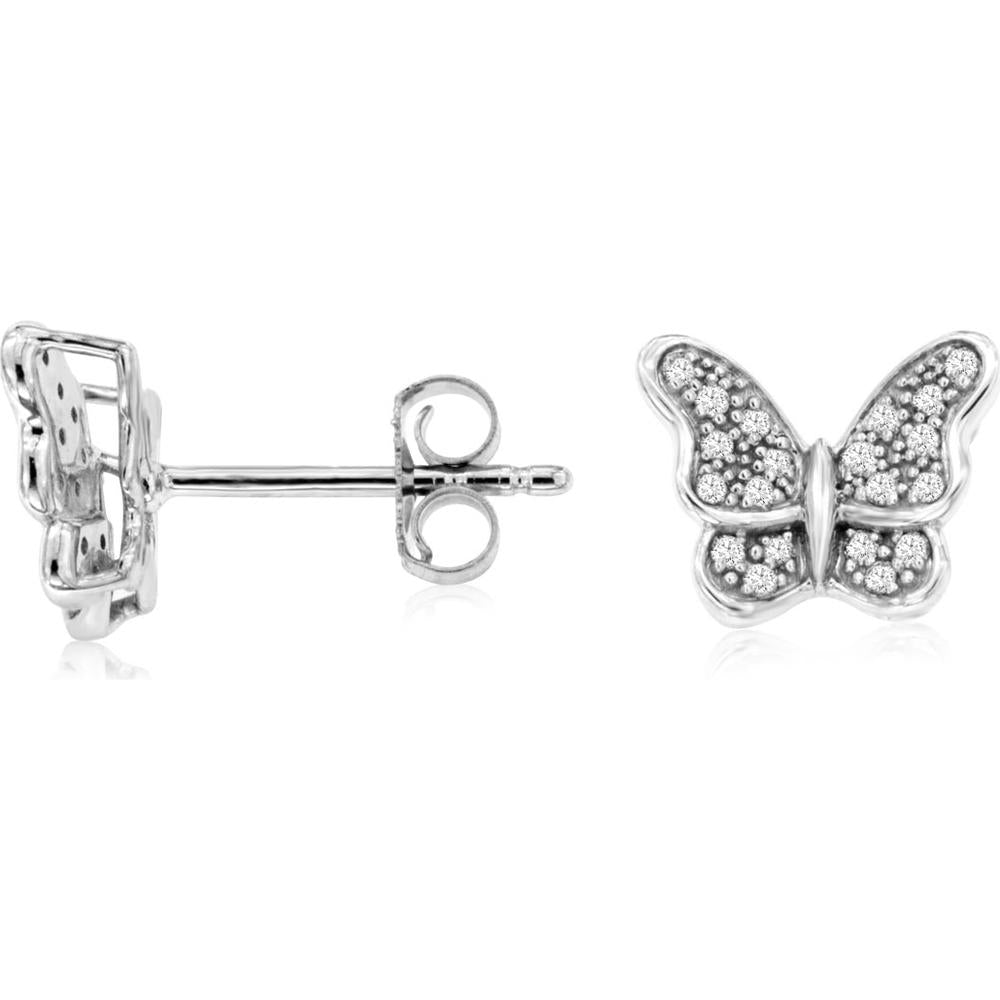 14K White Gold Butterfly Earrings with 0.16 Carats Total Diamond Weight
