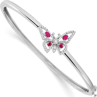 14K White Gold Butterfly Hinged Bangle with Rubies and Diamonds - 0.105 Carats Ruby and 1/6 Carats Total Diamond Weight by Monteluci Fine Jewelry