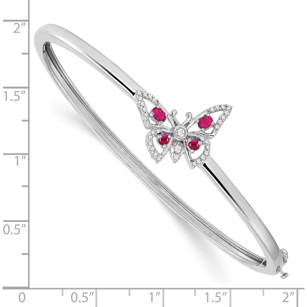 14K White Gold Butterfly Hinged Bangle with Rubies and Diamonds - 0.105 Carats Ruby and 1/6 Carats Total Diamond Weight by Monteluci Fine Jewelry
