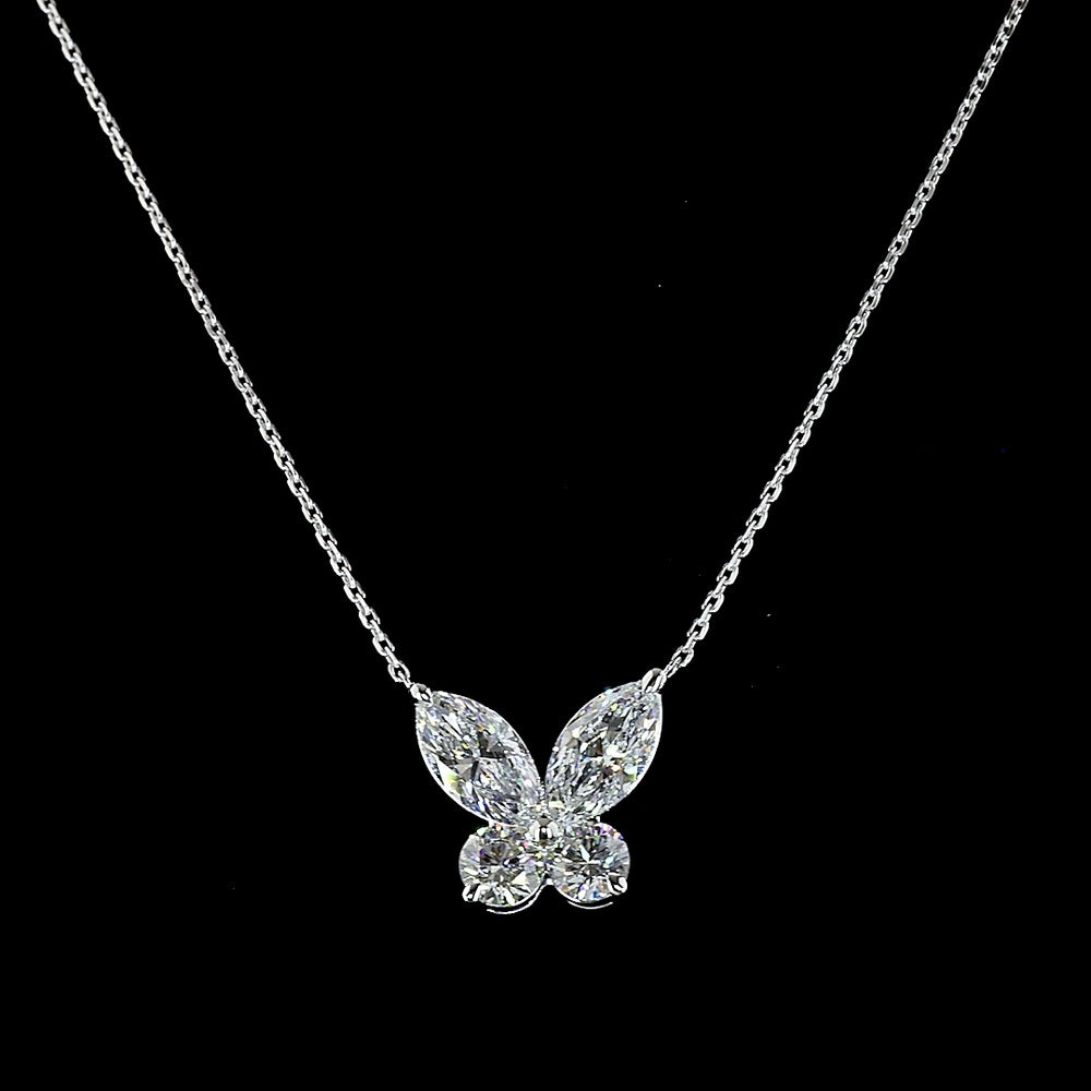 14K White Gold Butterfly Motif Pendant with Marquise and Round Lab-Grown Diamonds - 2.11 Carats Total Diamond Weight - Covaloro Fine Jewelry