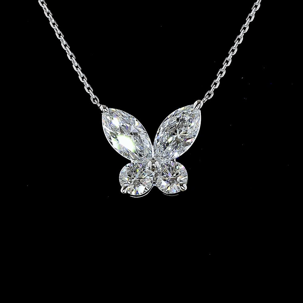 14K White Gold Butterfly Motif Pendant with Marquise and Round Lab-Grown Diamonds - 2.11 Carats Total Diamond Weight - Covaloro Fine Jewelry