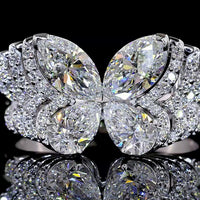 14K White Gold Butterfly Motif Special Ring with Inclined Marquise, Pear & Round Lab Diamonds - 1.84 Carats Total Diamond Weight - Covaloro Fine Jewelry