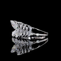 14K White Gold Butterfly Motif Special Ring with Inclined Marquise, Pear & Round Lab Diamonds - 1.84 Carats Total Diamond Weight - Covaloro Fine Jewelry