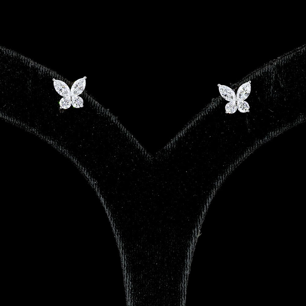 14K White Gold Butterfly Motif Stud Earrings with Marquise and Round Lab Diamonds - Total 1.17 Carat Weight, E-F VS Clarity - Covaloro Fine Jewelry