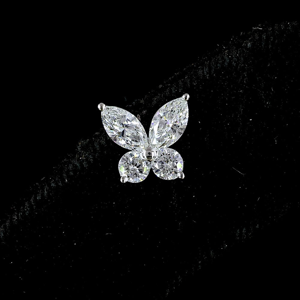 14K White Gold Butterfly Motif Stud Earrings with Marquise and Round Lab Diamonds - Total 1.17 Carat Weight, E-F VS Clarity - Covaloro Fine Jewelry